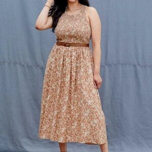 Floral Tan Midi Dress